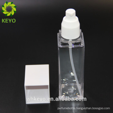 Luxury square rectangular PET packaging 150ml bottle pump transparent plastic skincare container